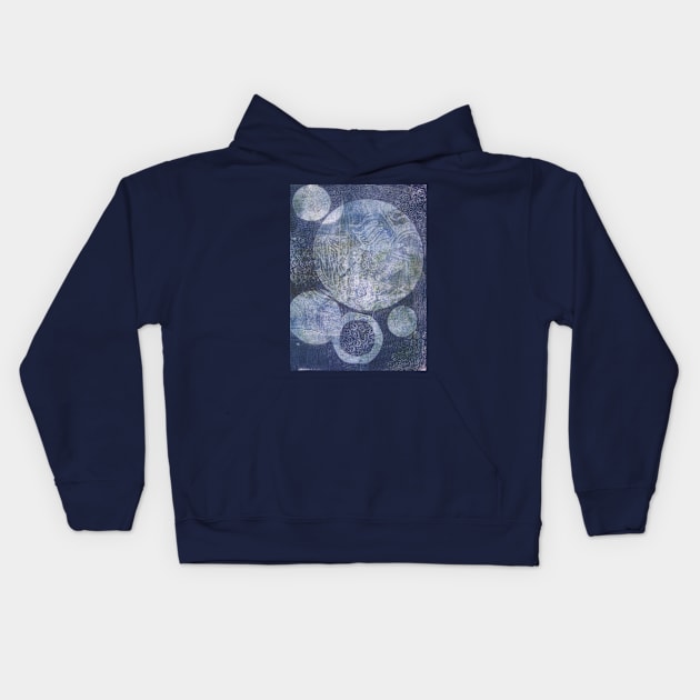 Blue Cosmos Monoprint Kids Hoodie by Heatherian